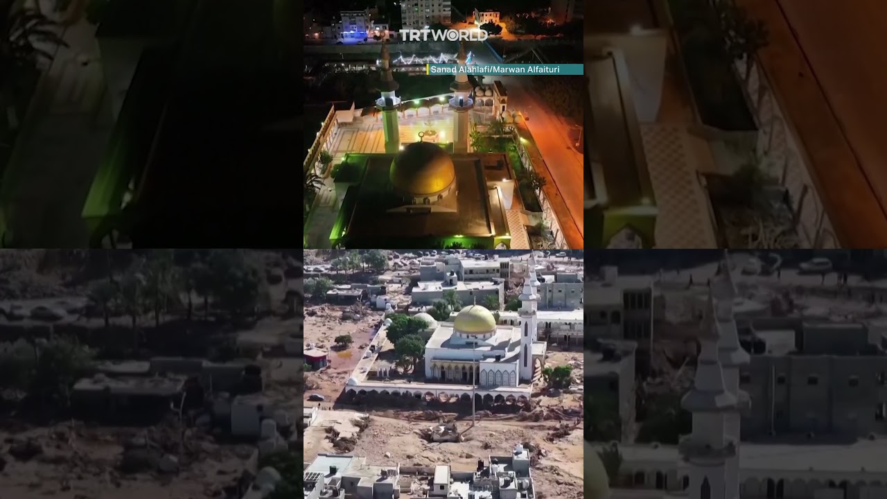 Drone footage shows Libya’s Derna before and after powerful floods