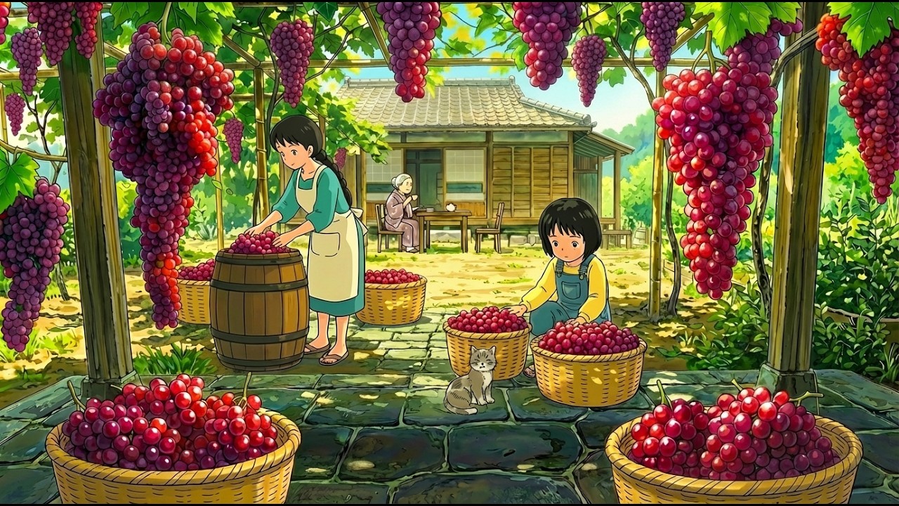Building a Bamboo Trellis for Grapes 🍇 Homemade Wine & Watermelon Jelly | Ghibli ASMR