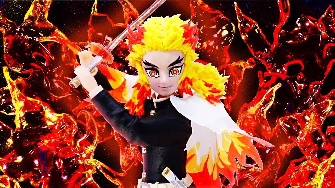 【鬼滅の刃】粘土衣装でリカちゃんが変身🌙炎柱・煉獄杏寿郎のフィギュアにリメイクDIY🔥日輪刀も手作り工作✨