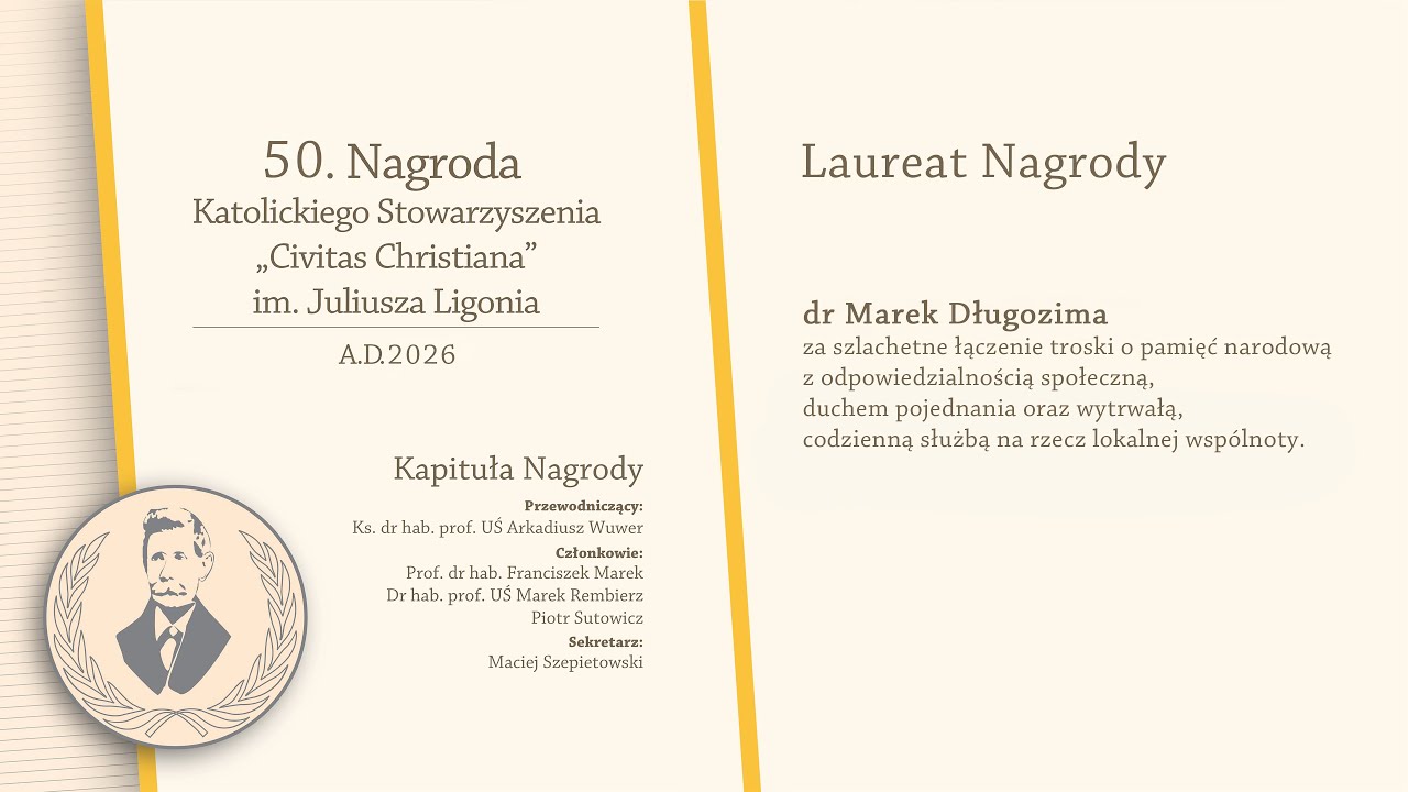 50. Nagroda im. J. Ligonia dla dr. Marka Długozimy