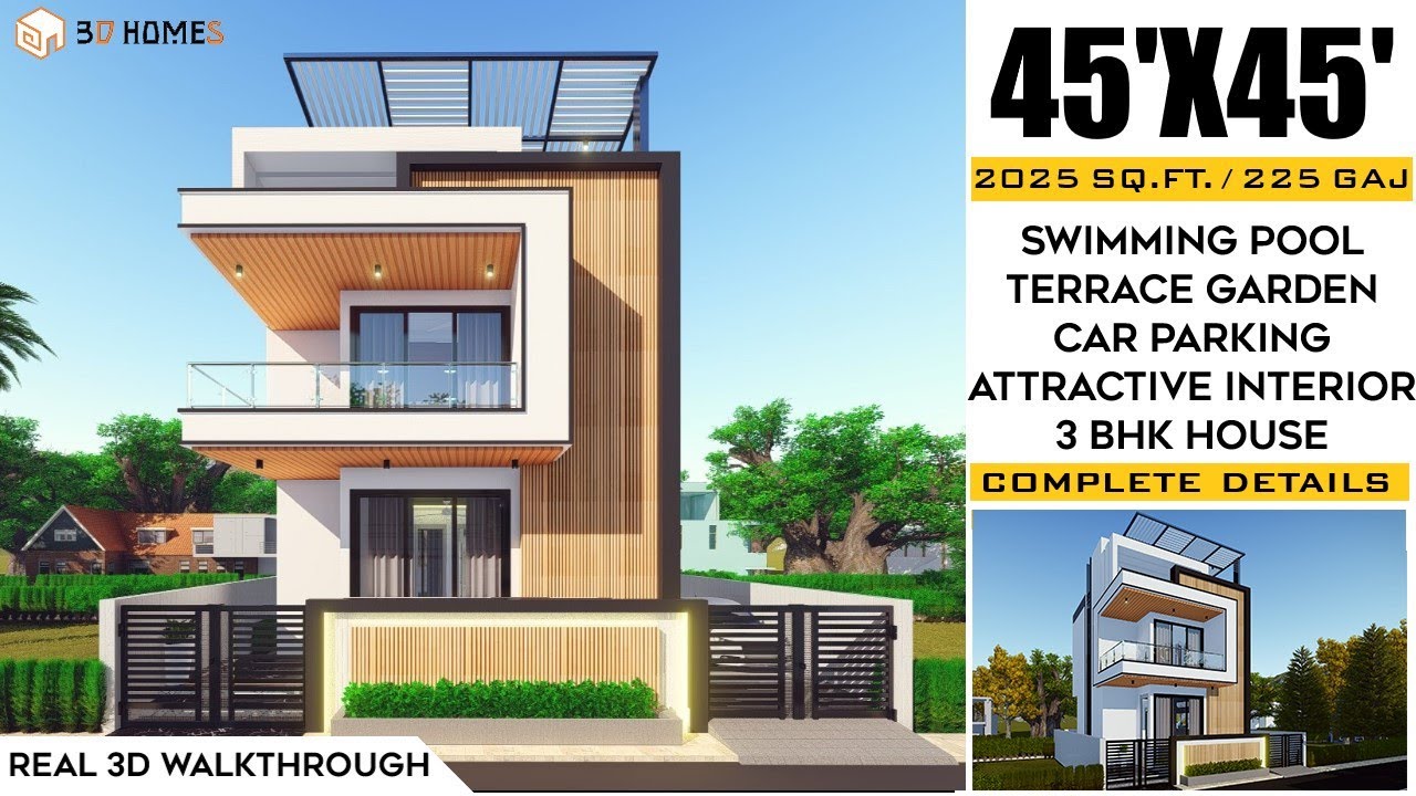 45x45 House Design | 45 x 45 house plan | Pool | Parking | Garden | Modern House Design