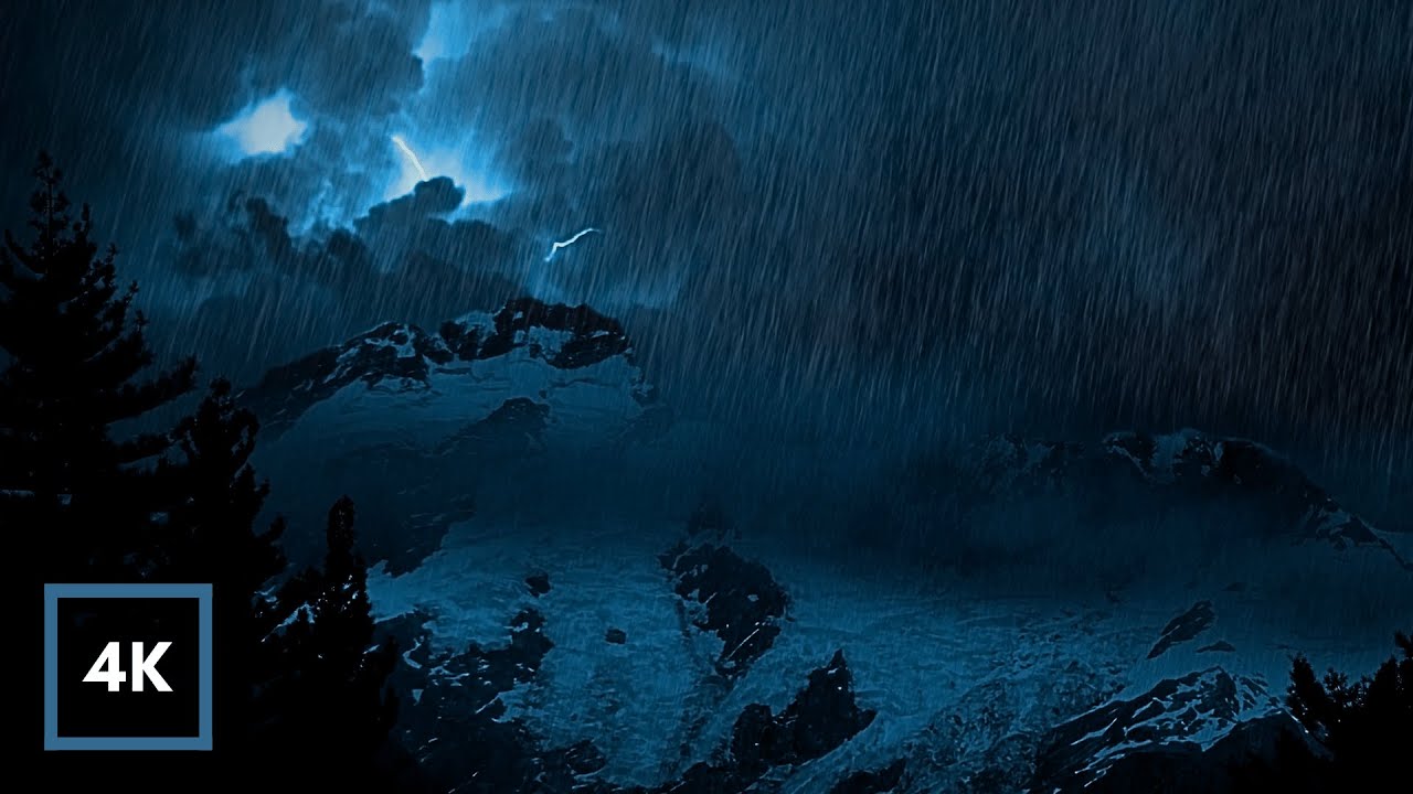 Rain and Thunder in Snowy Mountains for Sleeping, Study, Relaxing, Block Noise