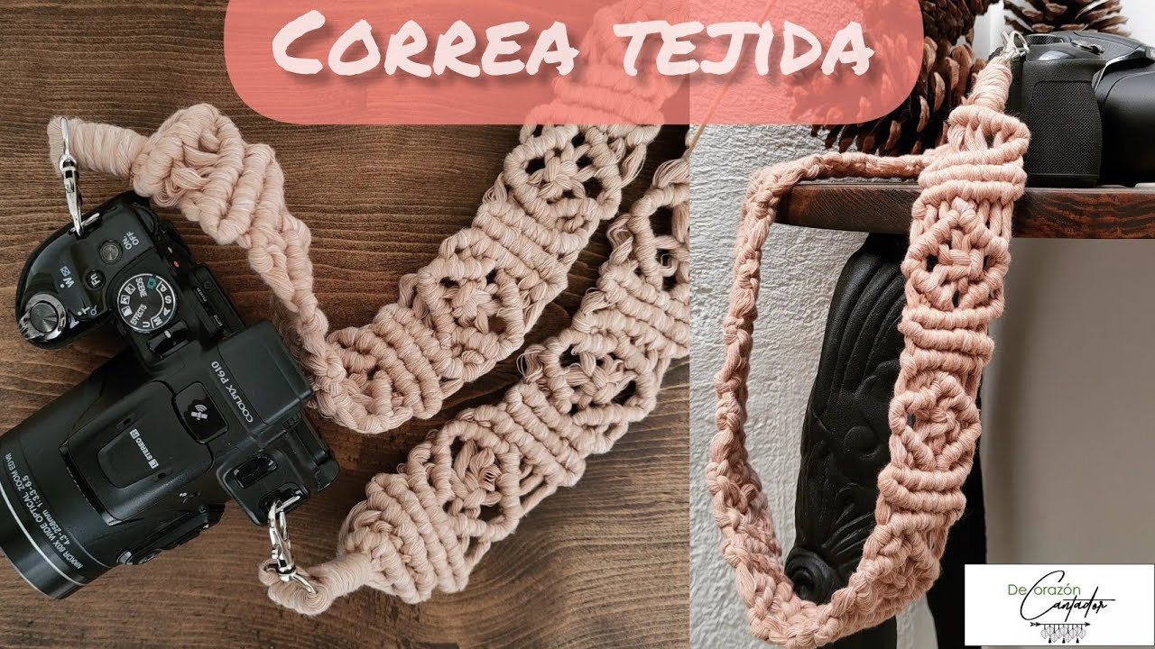 Correa para cámara fotográfica tejida a macramé / correa para bolso