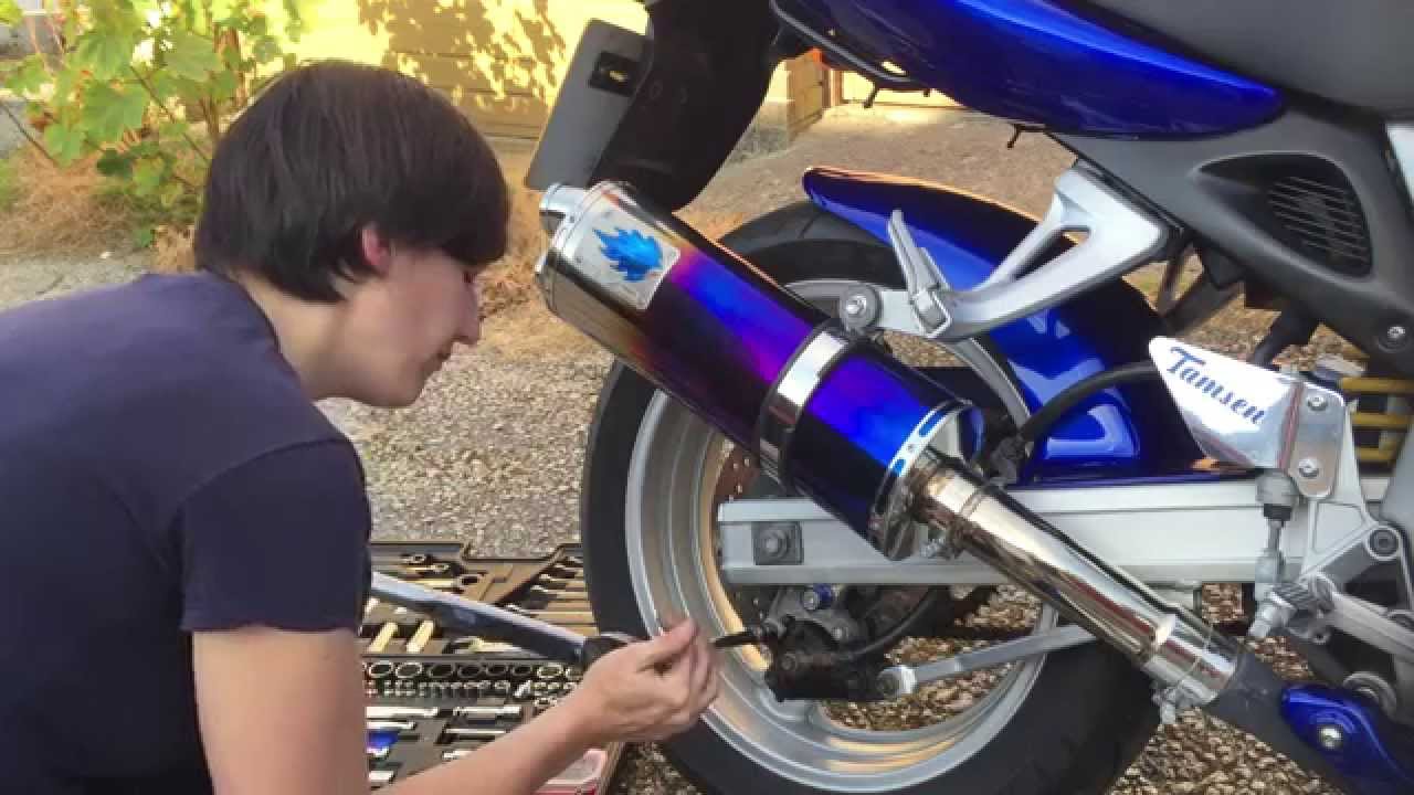 Funny female motorbike mechanic moment
