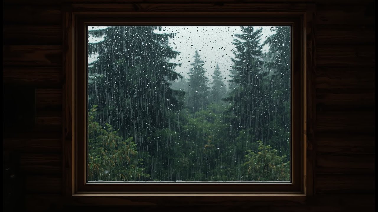 Heavy Rain at a Cozy Cabin Window 🌧️ Rain Sounds for Sleep, Study & Focus | Dark Screen