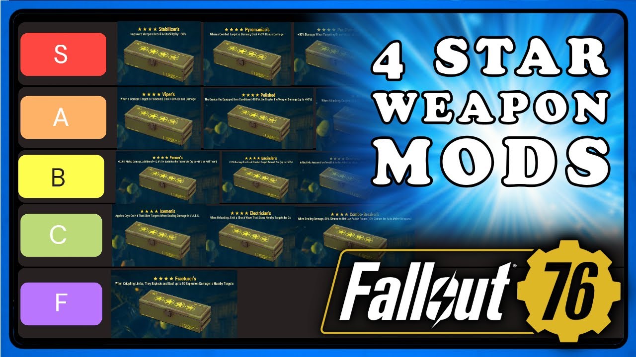 Fallout 76: 4 Star Legendary Weapon Mods - Tier List, Best 4 Star Weapon Mods and How Those Work.
