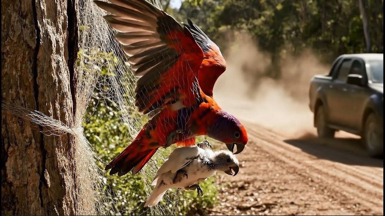 Man Saves Mother and Chick Macaw Tangled in Tree Net &ndash; Heartwarming Rescue in Canada