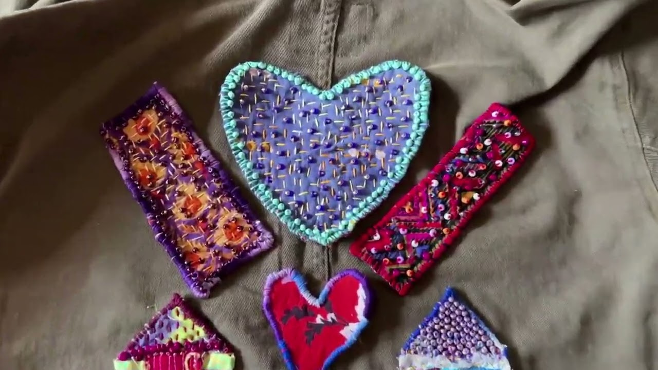 Slow Stitched Patches and Fabric Scraps on a Jean Jacket #artistlife #upcycle #slowstitching