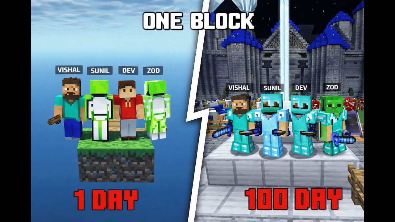 We Survived 100 Days In Modded OneBlock In Minecraft | 4 Person 100 Days 25 minutes