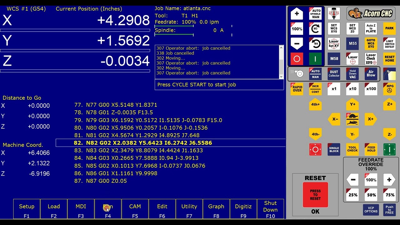 Resuming a job in CNC12 Centroid Acorn