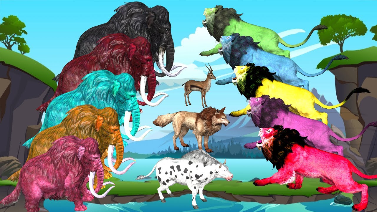 5 Zombie lions vs 5 Big Woolly Mammoths Epic Battle  Giant Fox vs Lion Fight