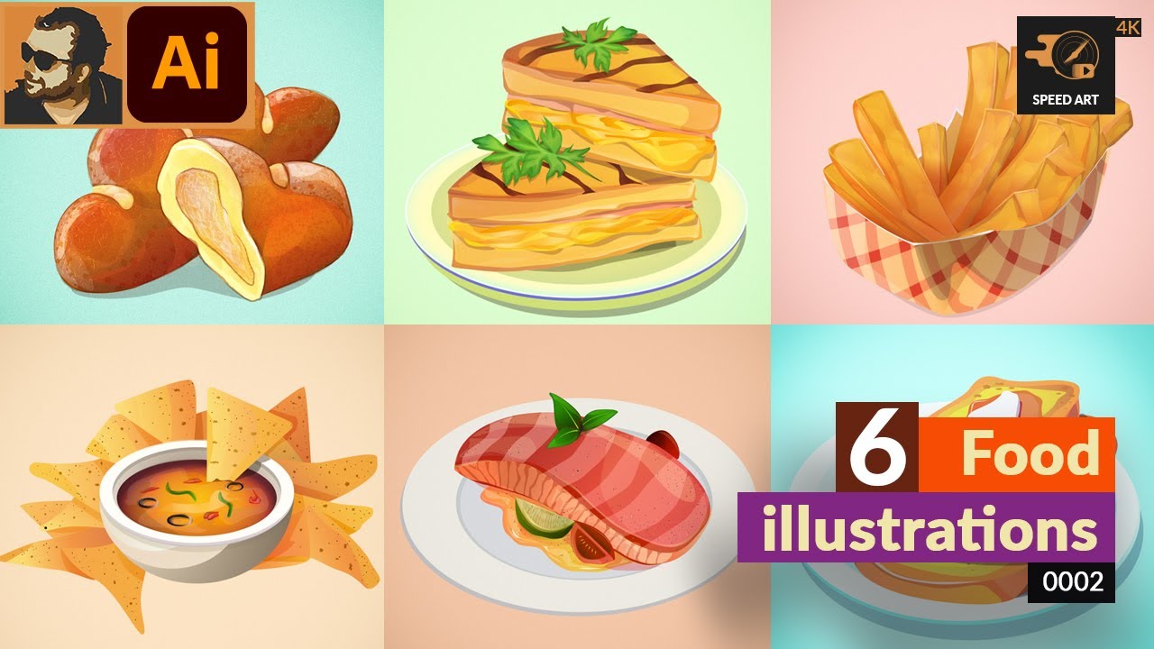 6 Food Illustration Designs in Adobe Illustrator | Speed Art