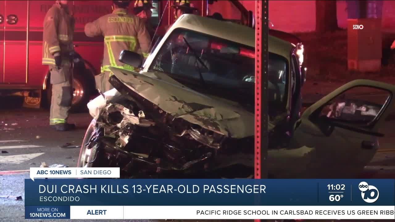 13-year-old killed in Escondido DUI crash, several injured