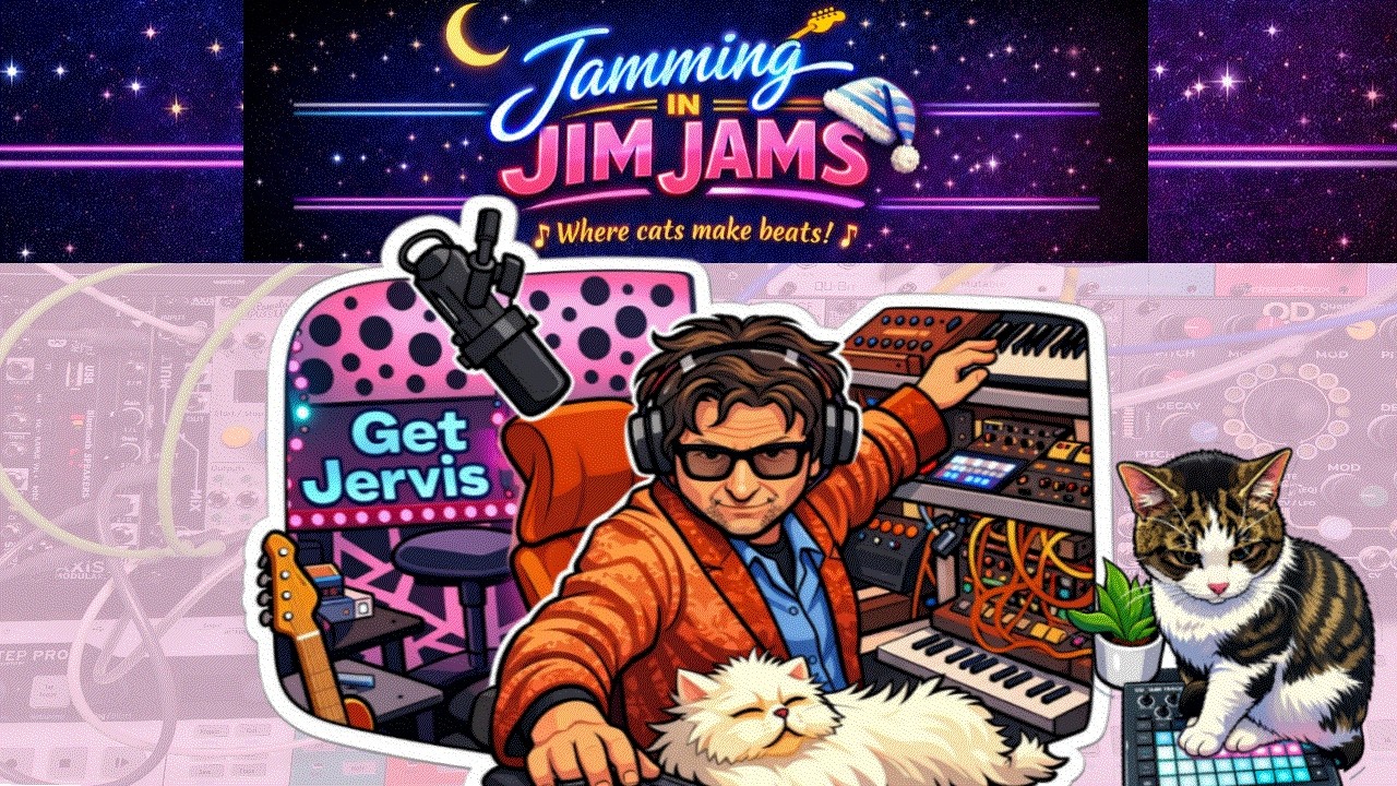 Jamming in Jimjams:  Sunday best #electronicmusic #cat #synth #sunday #chat #instruo #plants