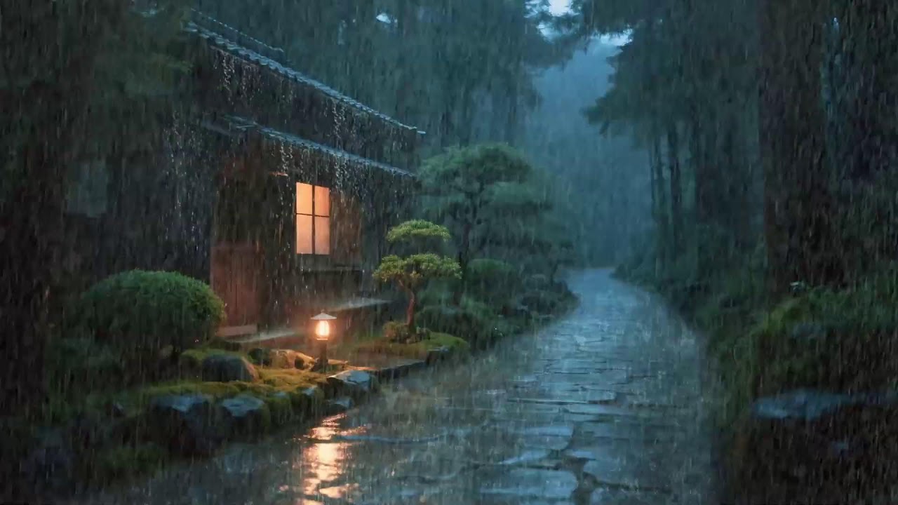 Mental overload – Relaxing rain sound – Rain falling around the house – Calm the mind 🌧️😌