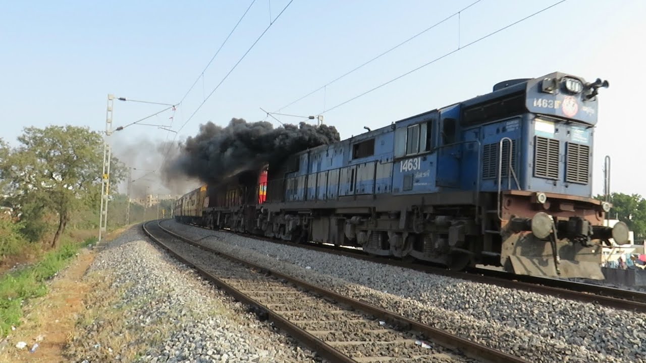 Manmad Kacheguda Ajanta express accelerating after departuring Bolarum hauled MLY WDG3A ALCO TWINS