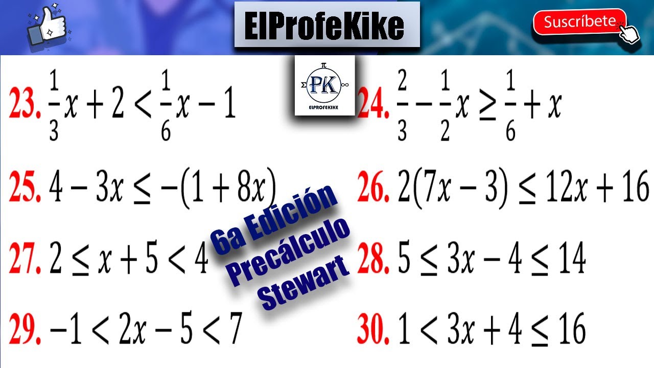 SOLUCIONARIO 1.7. EJ: 23 - 30. DESIGUALDADES. PRECÁLCULO STEWART, REDLIN Y WATSON. SEXTA EDICIÓN.