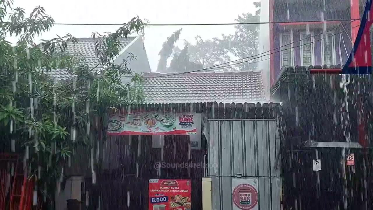 1 Hour Heavy rain sounds with lightning and thunder for sleeping