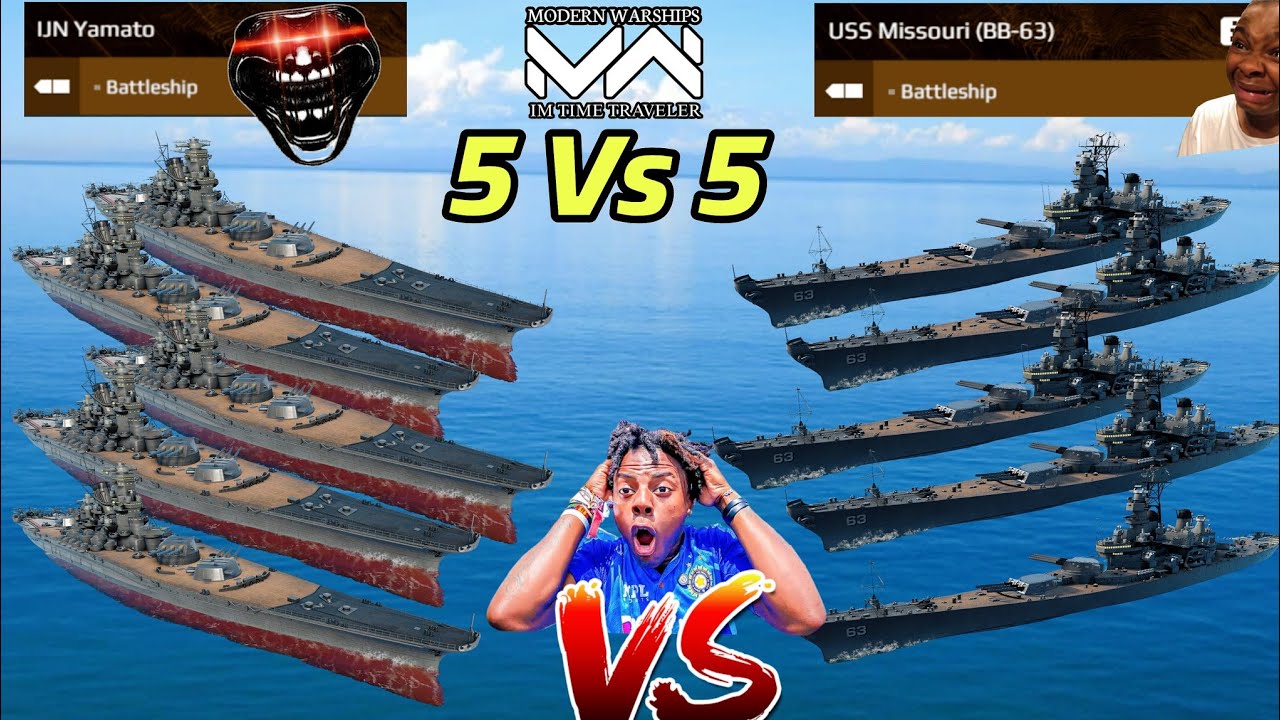Yamato vs Missouri – Insane 5v5 Battleship War! 🔥 | Modern Warships