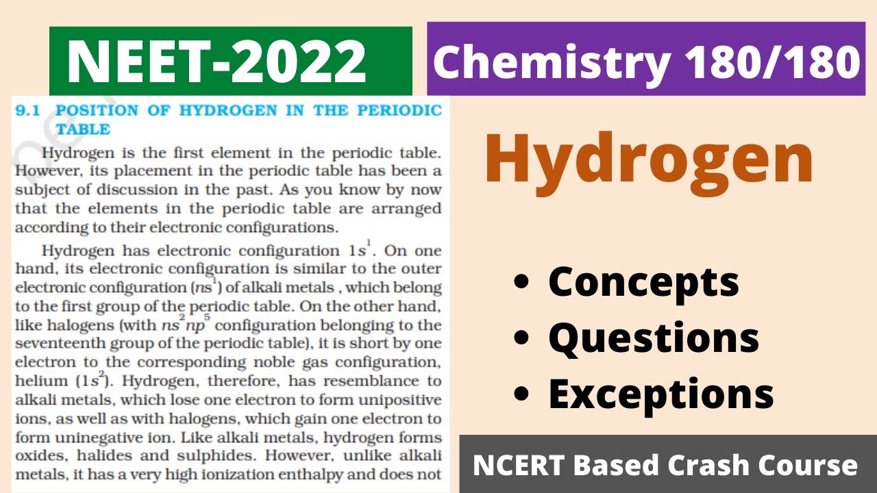 Hydrogen | NCERT Based Crash Course | NEET-22 Chemistry Crash Course 180/180