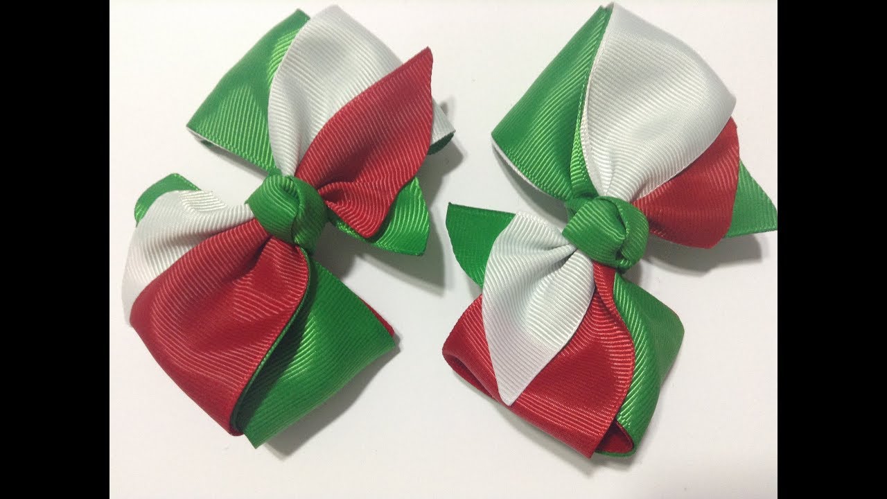 Par de moños tricolor mexicanos VIDEO No. 493 creaciones rosa isela