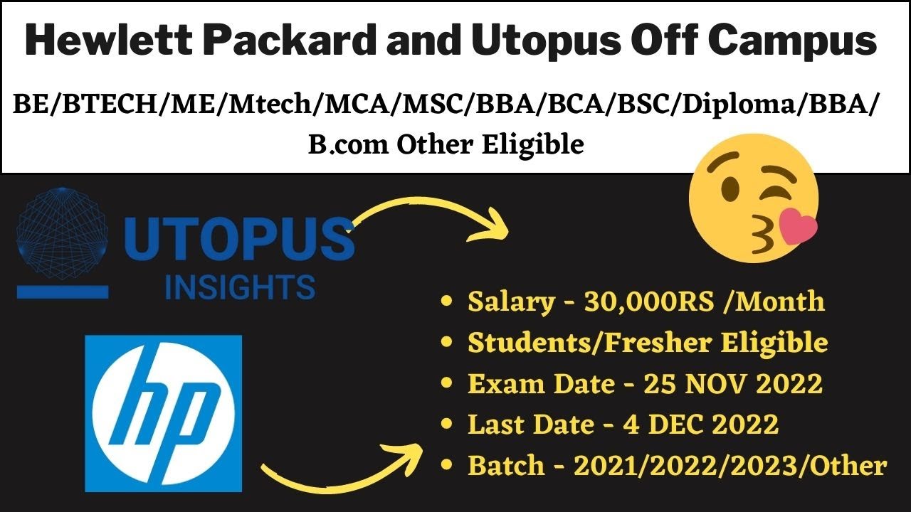 HPE Off Campus | Utopus Recruitment 2023 | 2022 | 2021 Batch - Test Date 25 Nov | Salary 30000/ Mon
