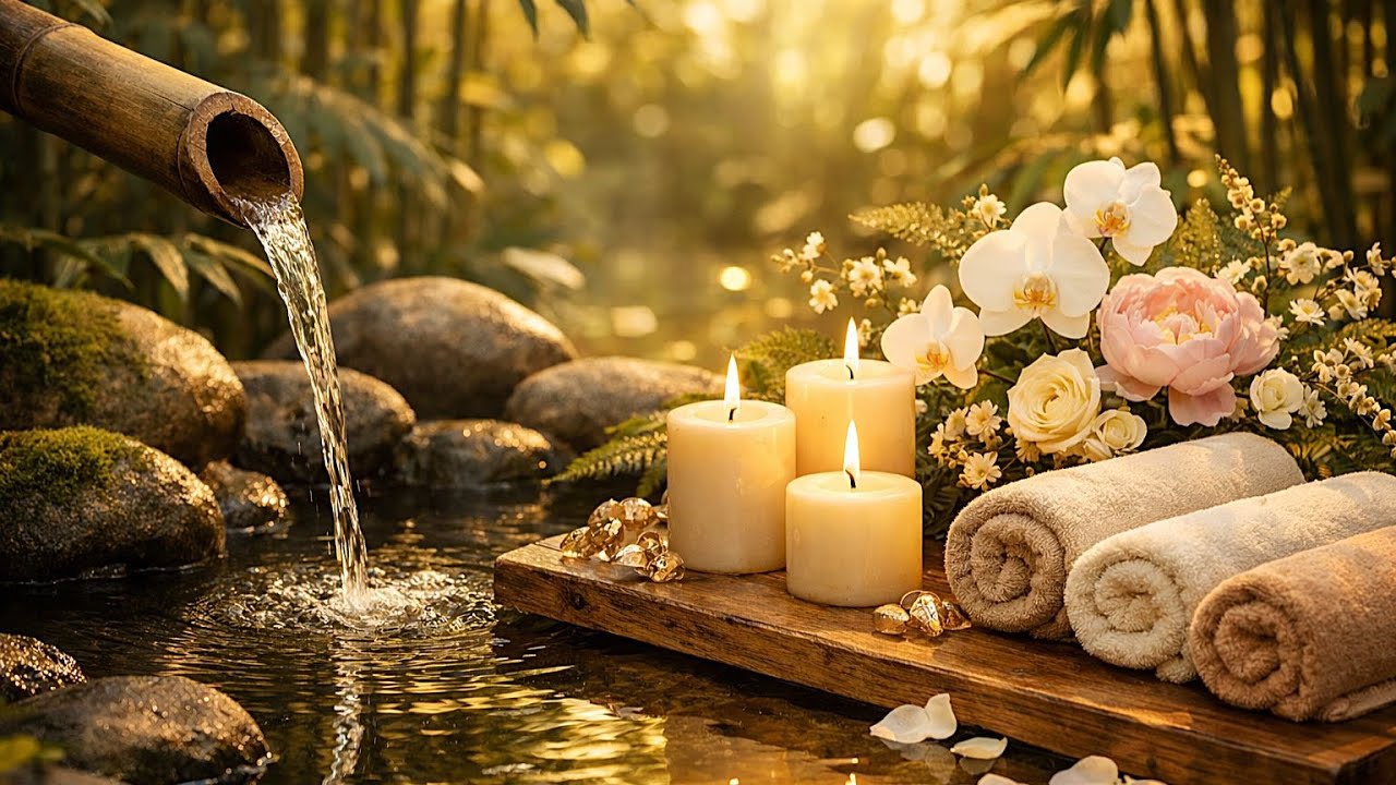 Relaxing Piano & Bamboo Water Sounds for Deep Calm