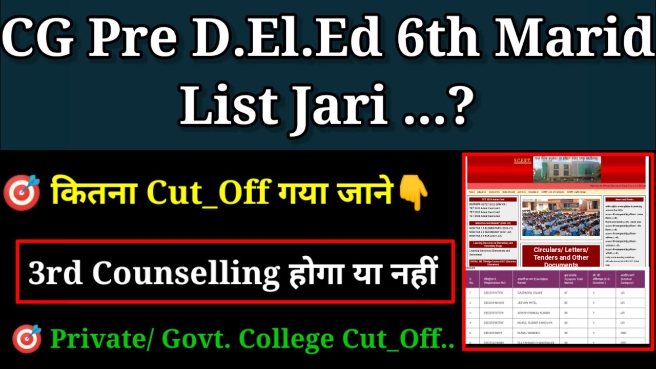 CG Pre D.El.Ed 2nd Counselling 6th Marid List Jari // Cut_Off Kitna Gaya // 3rd Counselling Hoga Ya