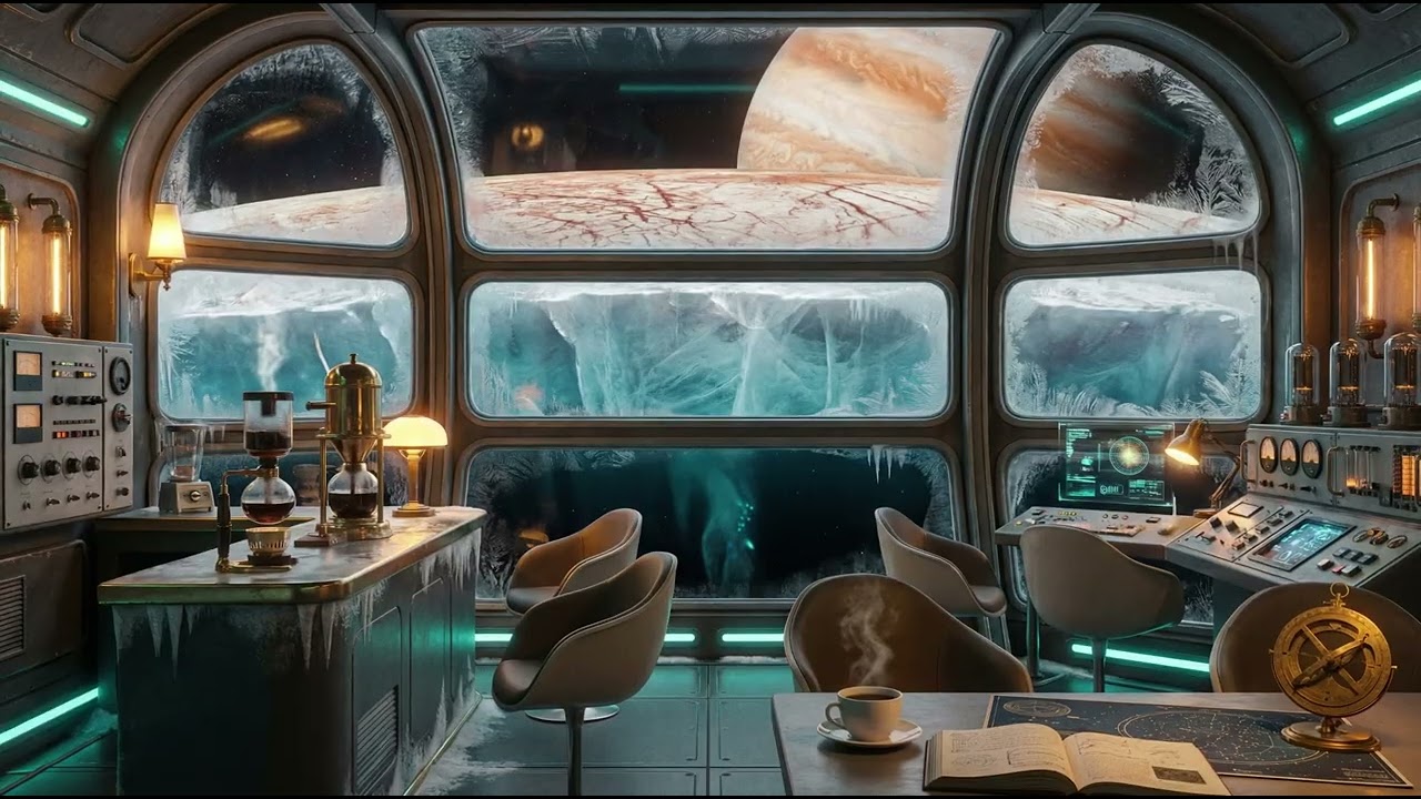 STELLARIUM CAFÉ Vol.5 EUROPA DEEP | Ice Moon Coffee Shop | Lo-fi Study Music | 30 min