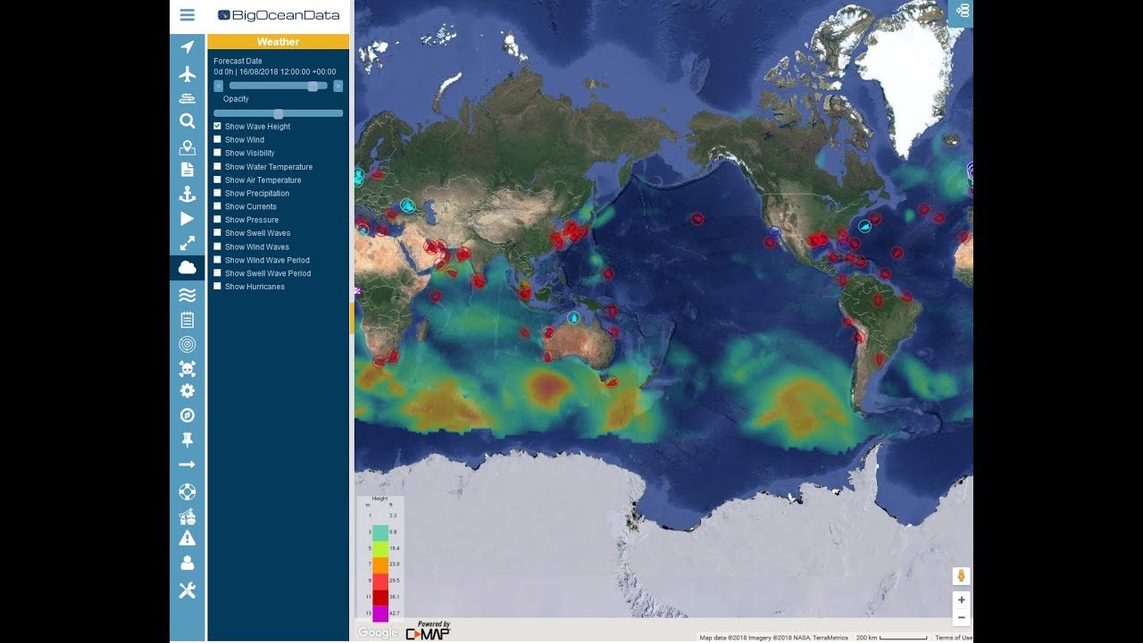 Vessel Tracking - BigOceanData - Weather forecast, History and Hurricane tracking