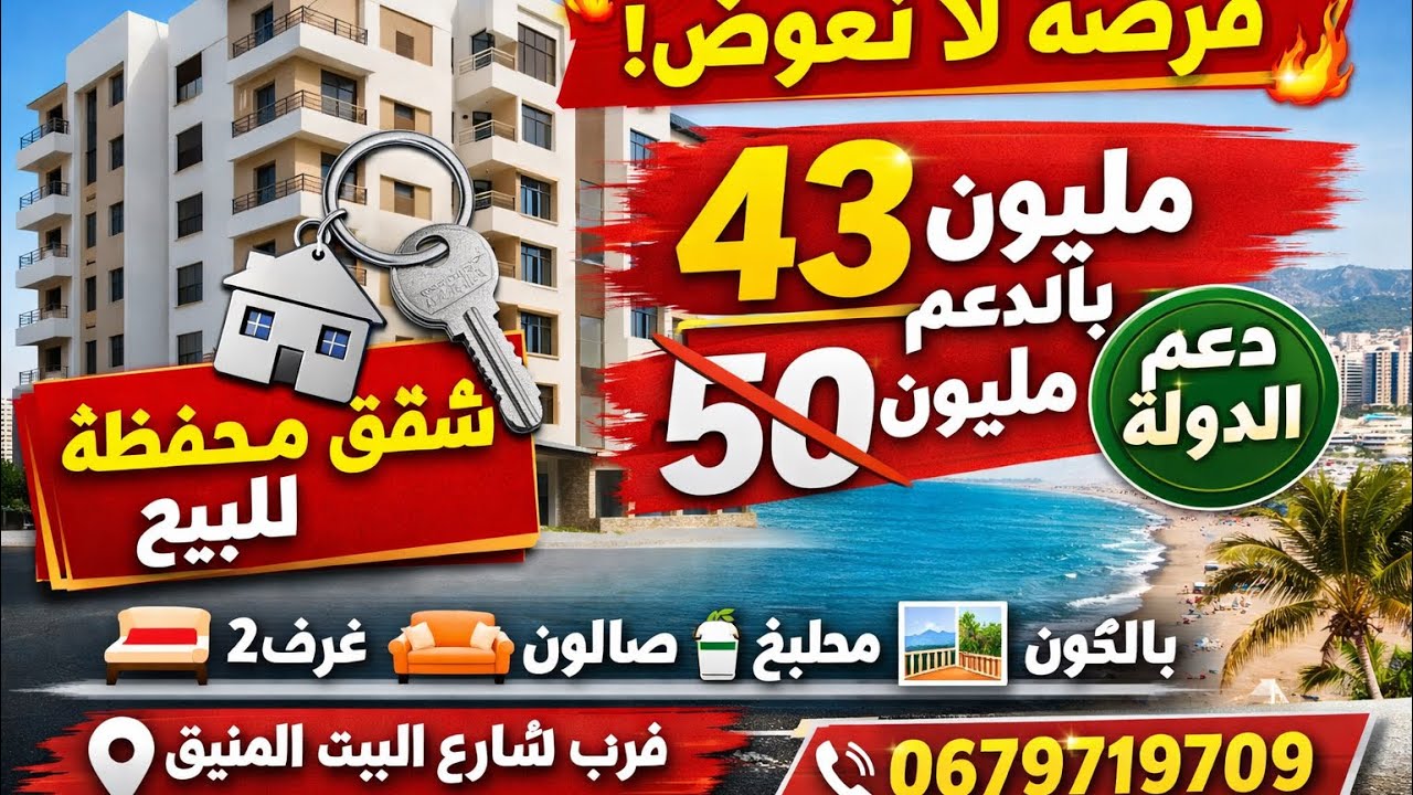 50 مليون بالدعم 43 مليون فقط | شقق محفظة للبيع قرب شارع البيت العتيق بمرتيل