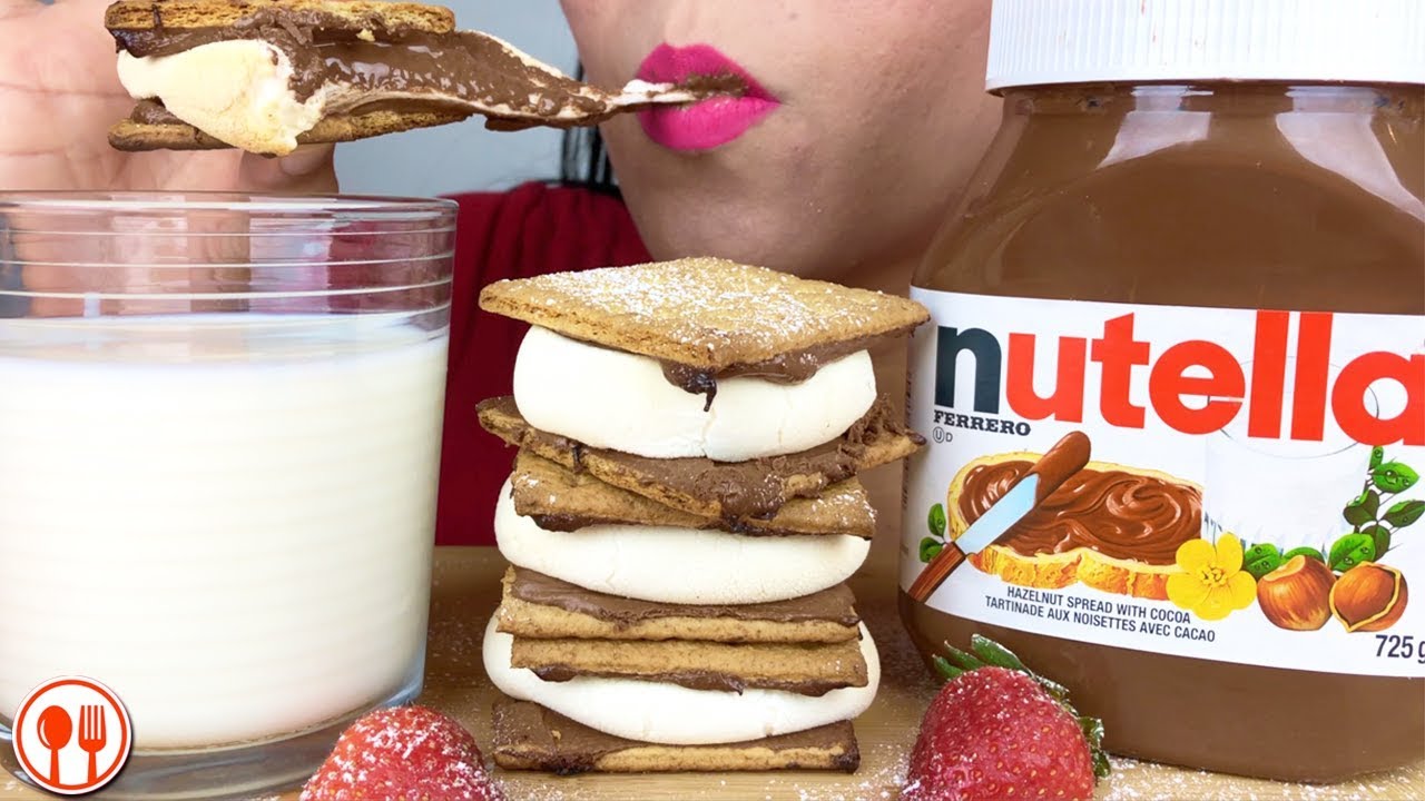 ASMR DESSERT NUTELLA SMORES, MILK + JAR OF NUTELLA Mukbang 누텔라 먹방 | LaniEatsASMR
