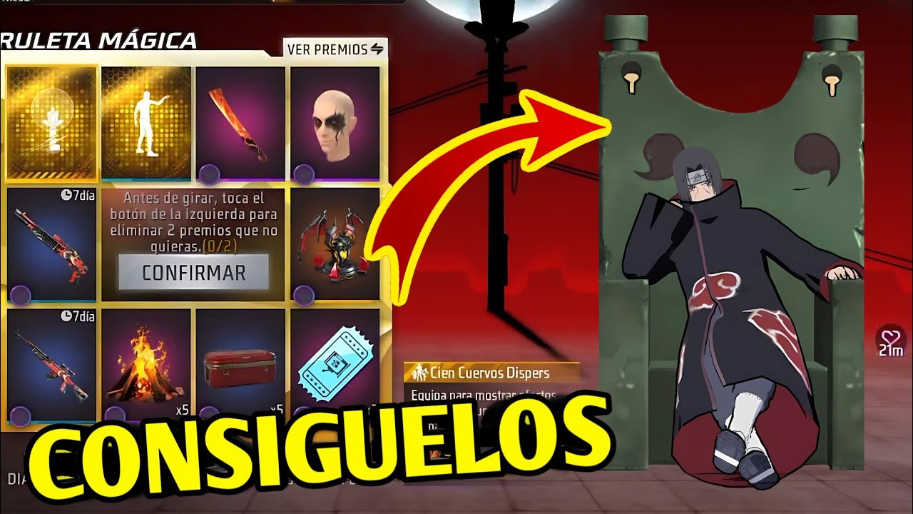 CONSIGUE EMOTE ITACHI UCHIHA CIEN CUERVOS DISPERSOS RULETA MÁGICA FREE FIRE