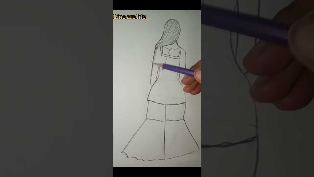Beautiful Girl Wearing Sharara Dress Drawing