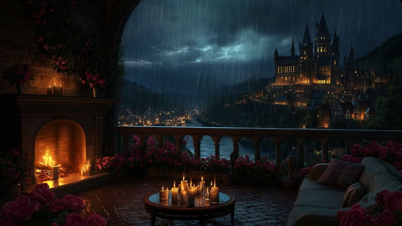 Relaxing by the Fireplace in a Fairytale Cabin | Rain Sounds & Cozy Fire Ambience