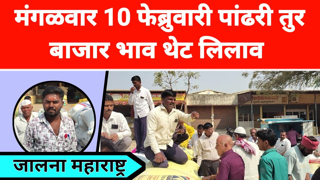 मंगळवार 10 फेब्रुवारी पांढरी तुर बाजार भाव थेट लिलाव जालना महाराष्ट्र || तुरीला काय मिळतो भाव