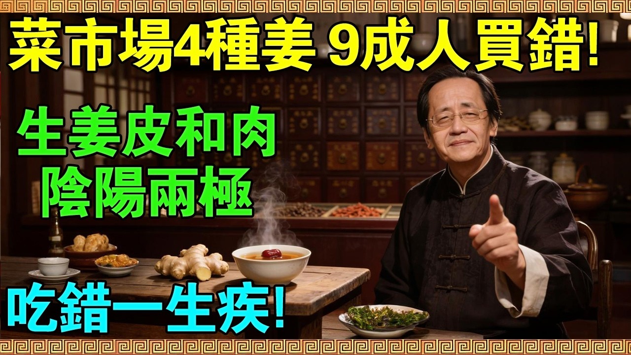 菜市場的4種薑，9成人都買錯！倪海廈：生薑皮和肉是陰陽兩極，吃錯一生疾！教你把虧掉的陽氣補回來！#倪海廈 #倪師 #中醫養生 #生薑功效 #排寒除濕 #補陽氣 #傷寒論 #經方中醫 #薑棗茶做法