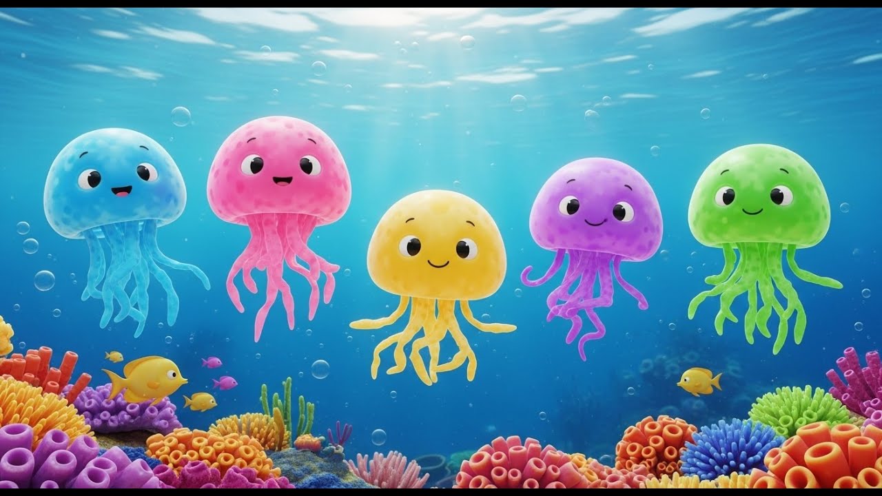 Five Little Jellyfish Float Float Float 🌊 | Nursery Rhymes and Kids Songs