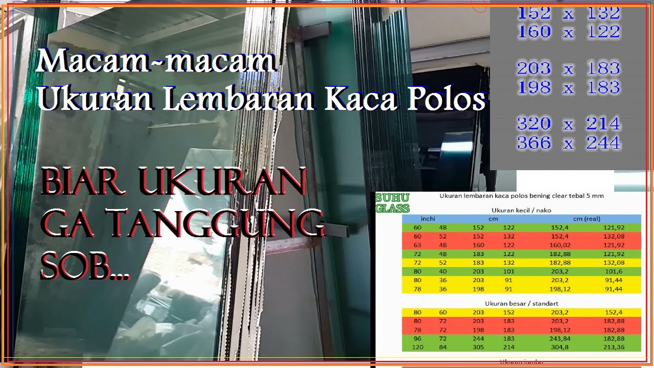 macam ukuran lembaran kaca polos bening clear tebal 5 mm