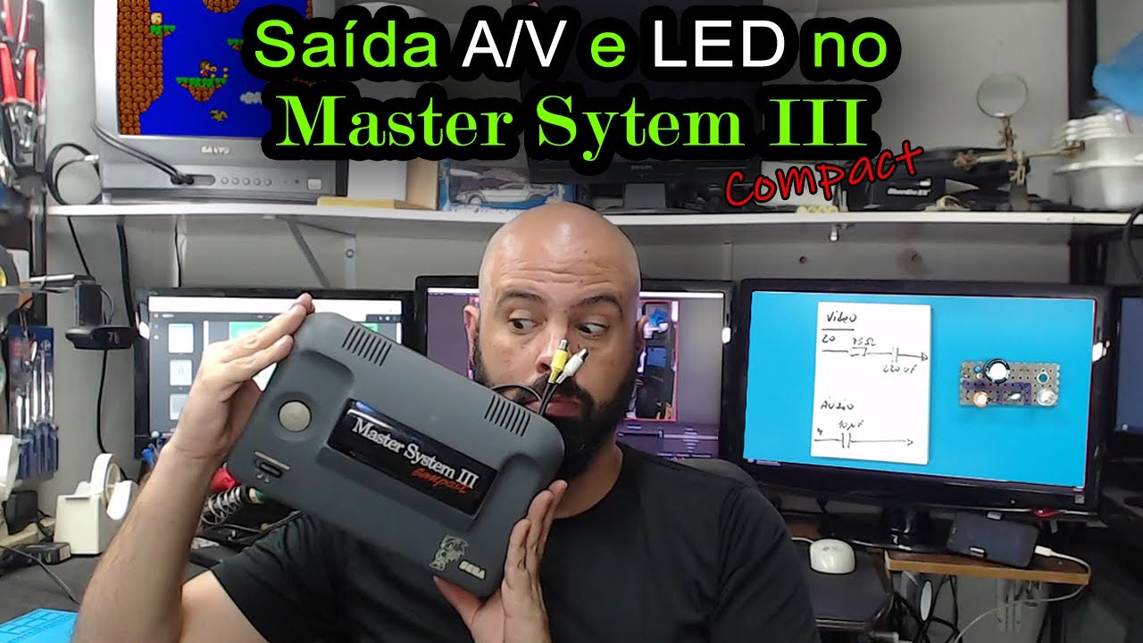 MOD de Master System 3 - AV(composto), LED e cabo de força.
