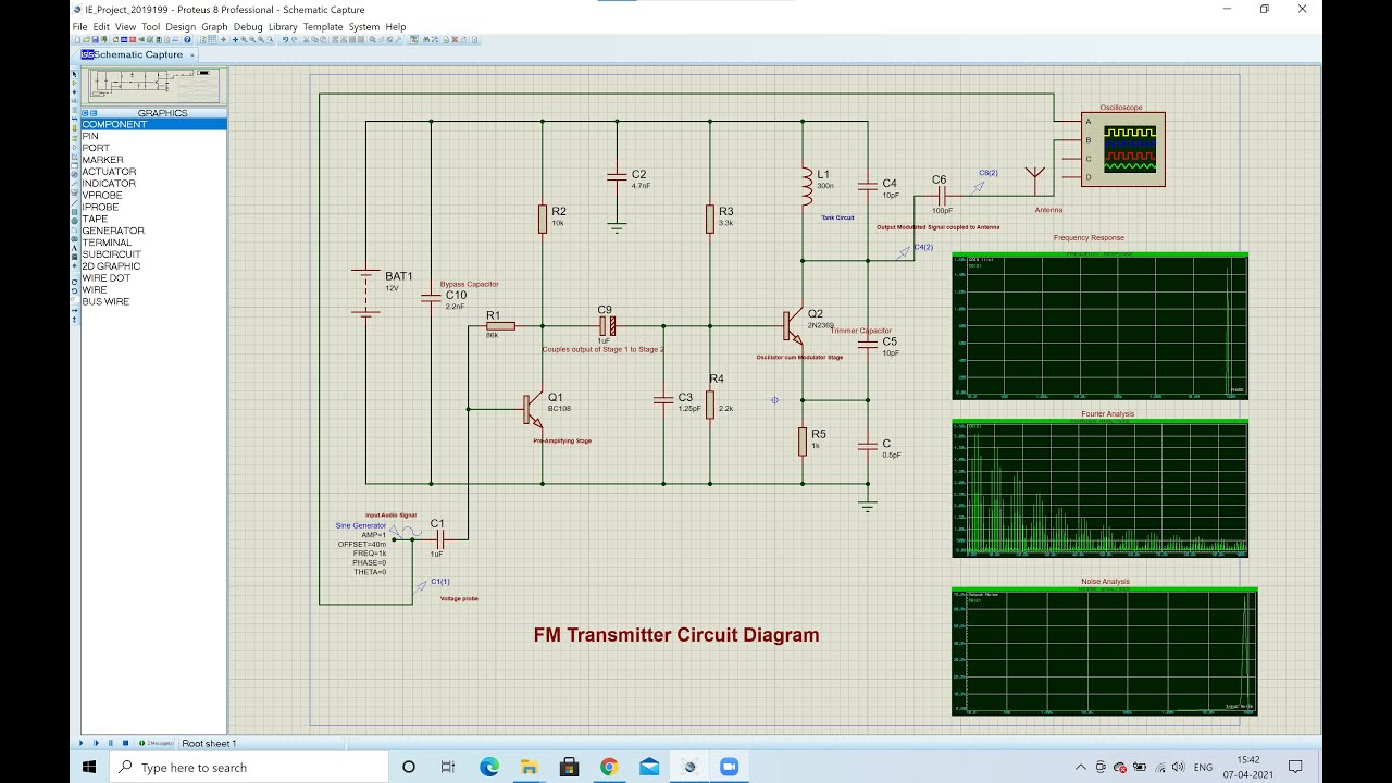 Implementation of FM Transmitter using NPN Transistors on Proteus