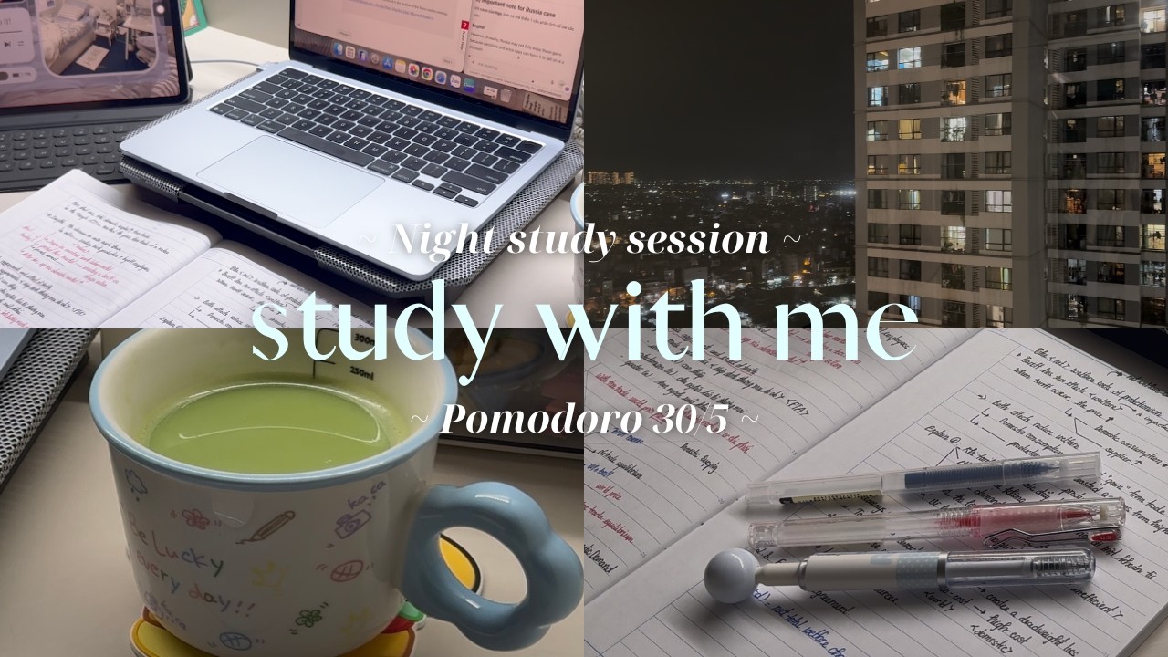 Study With Me ✨ 1 Hour | Pomodoro 30-5 | Focus Night Study with Lofi study music 🎻