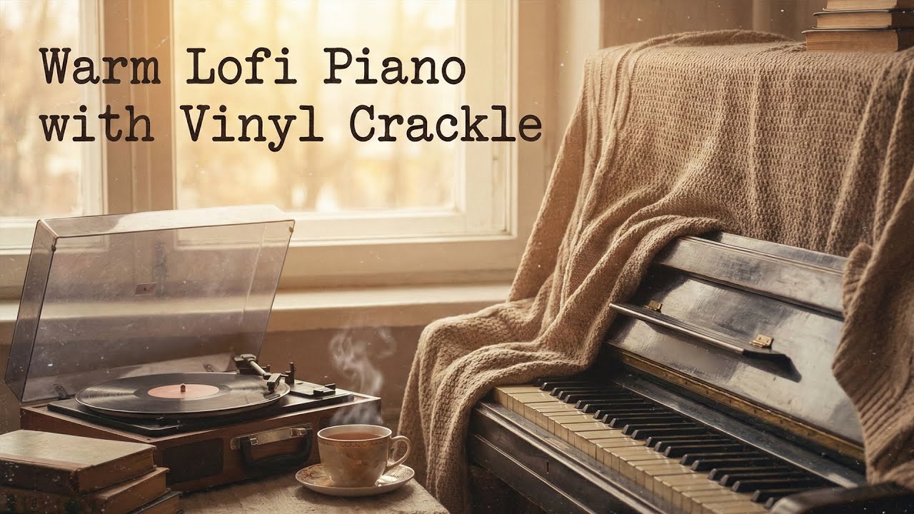 Warm Lofi Piano with Vinyl Crackle 🌧️ Rainy Night Beats for Deep Focus, Study & Relax