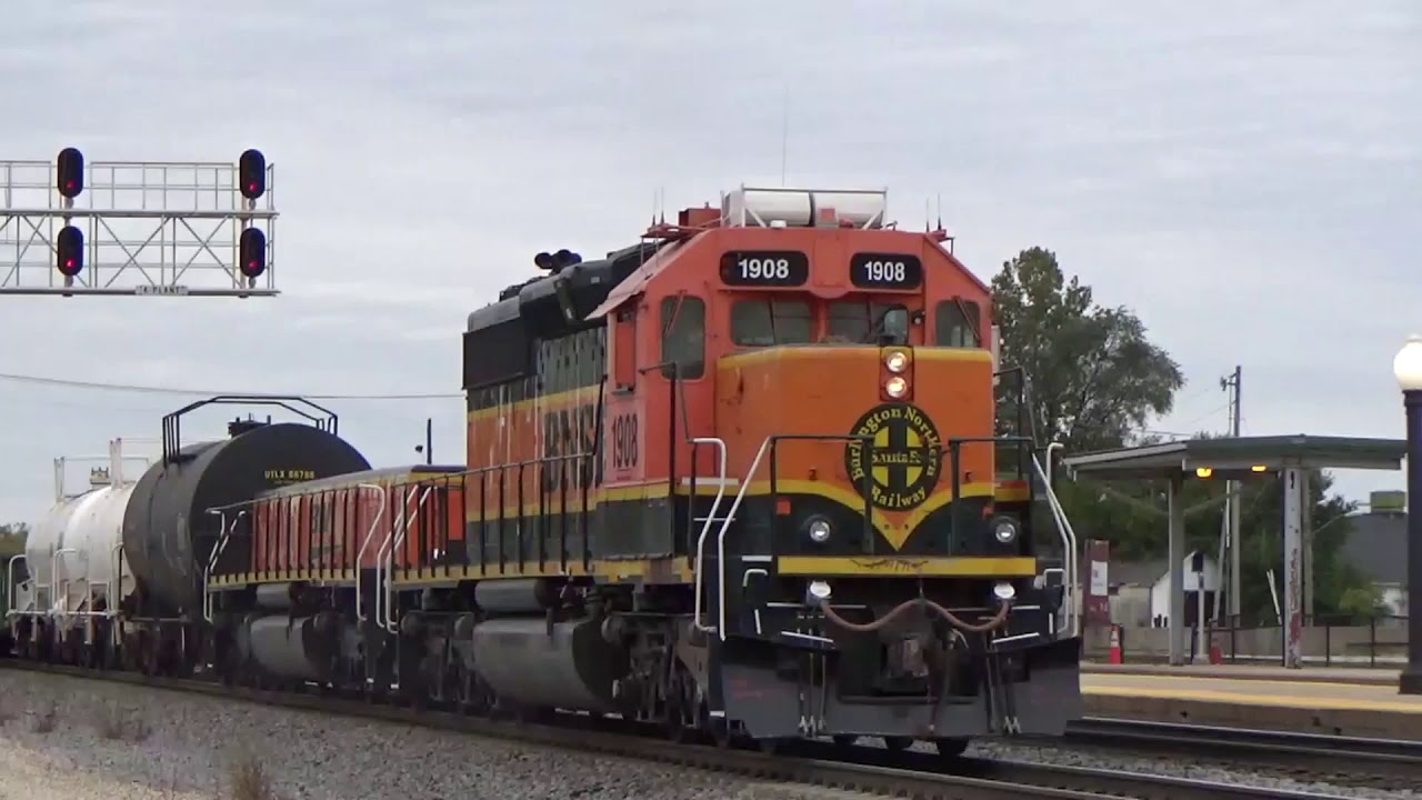 Busy day at BNSF Galesburg Yard Amtrak Heritage eight unit manifest  October 25, 2019