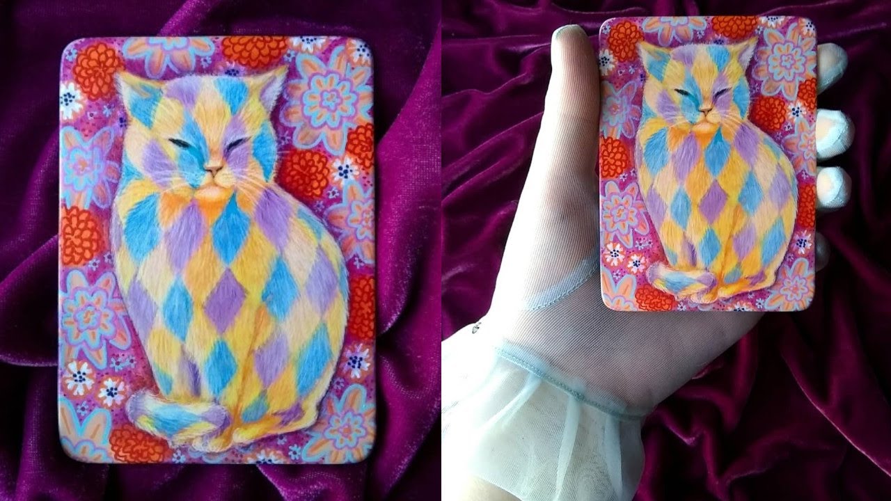 Harlequin Cat painting time lapse, Contemporary Art process, AGblend13 Pattern Cats