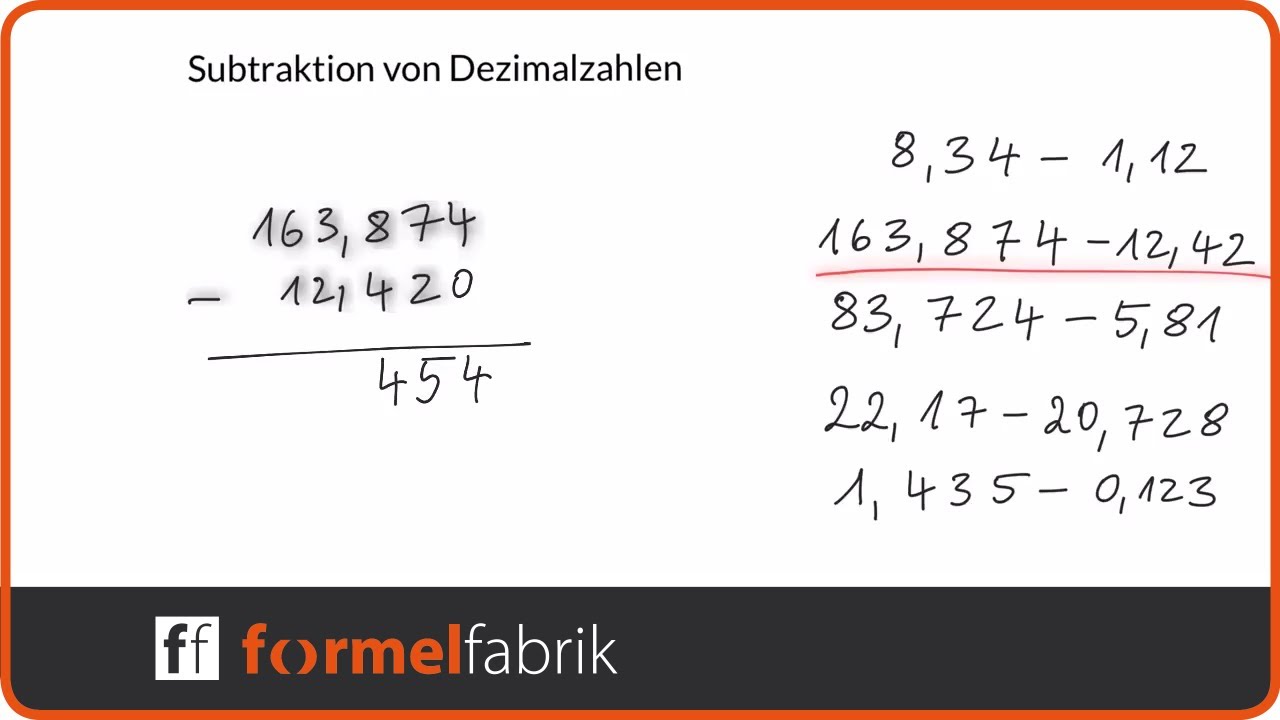 Kommazahlen schriftlich subtrahieren (minus rechnen) – Beispielaufgaben