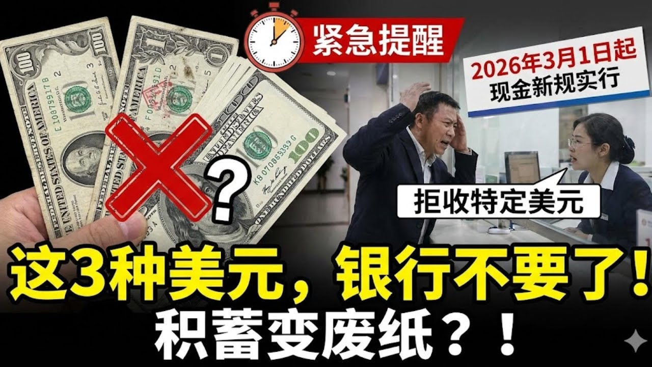 2026年3月1日起，银行现金新规正式实施！家里藏有这 3 种美元的华人注意，晚一步积蓄恐变废纸！2026银行新规 #美元作废#美国养老#财经 #财经新闻