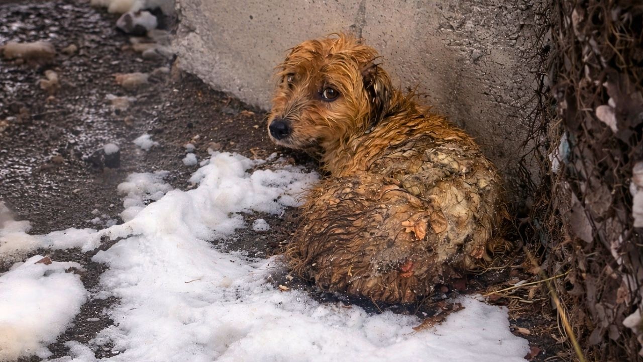 Оставленный в снегу, этот крошечный щенок мог лишь ползти, чтобы выжить.