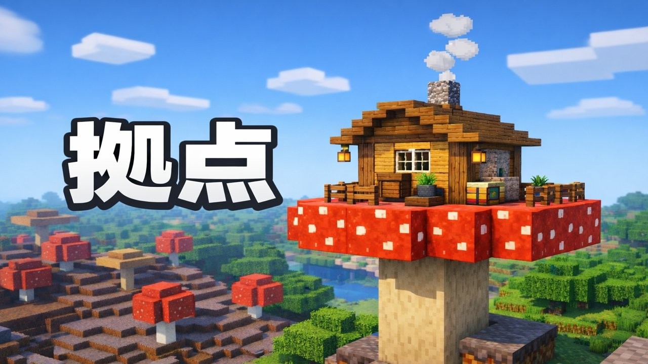マイクラ　キノコの上の拠点