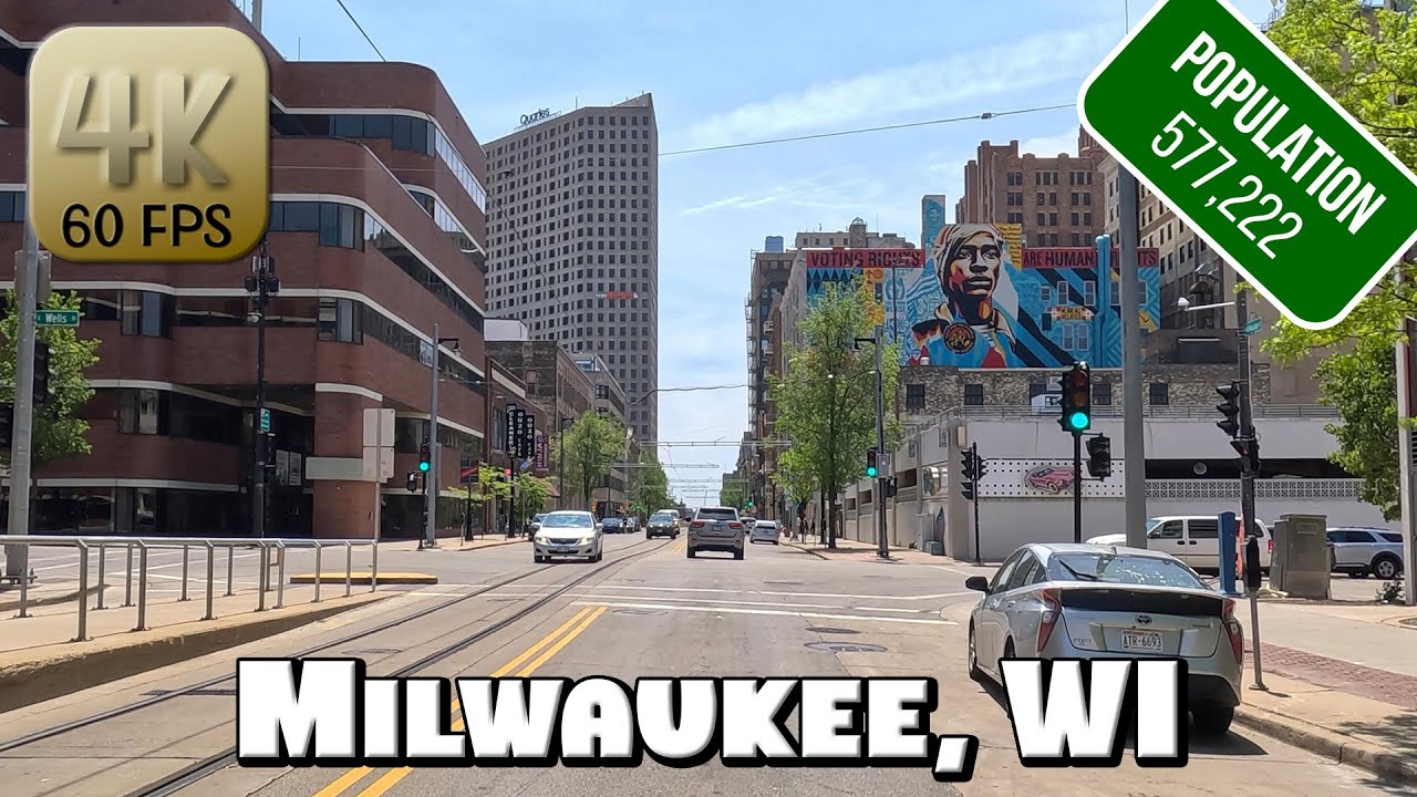 Driving Around Downtown Milwaukee, Wisconsin in 4k Video